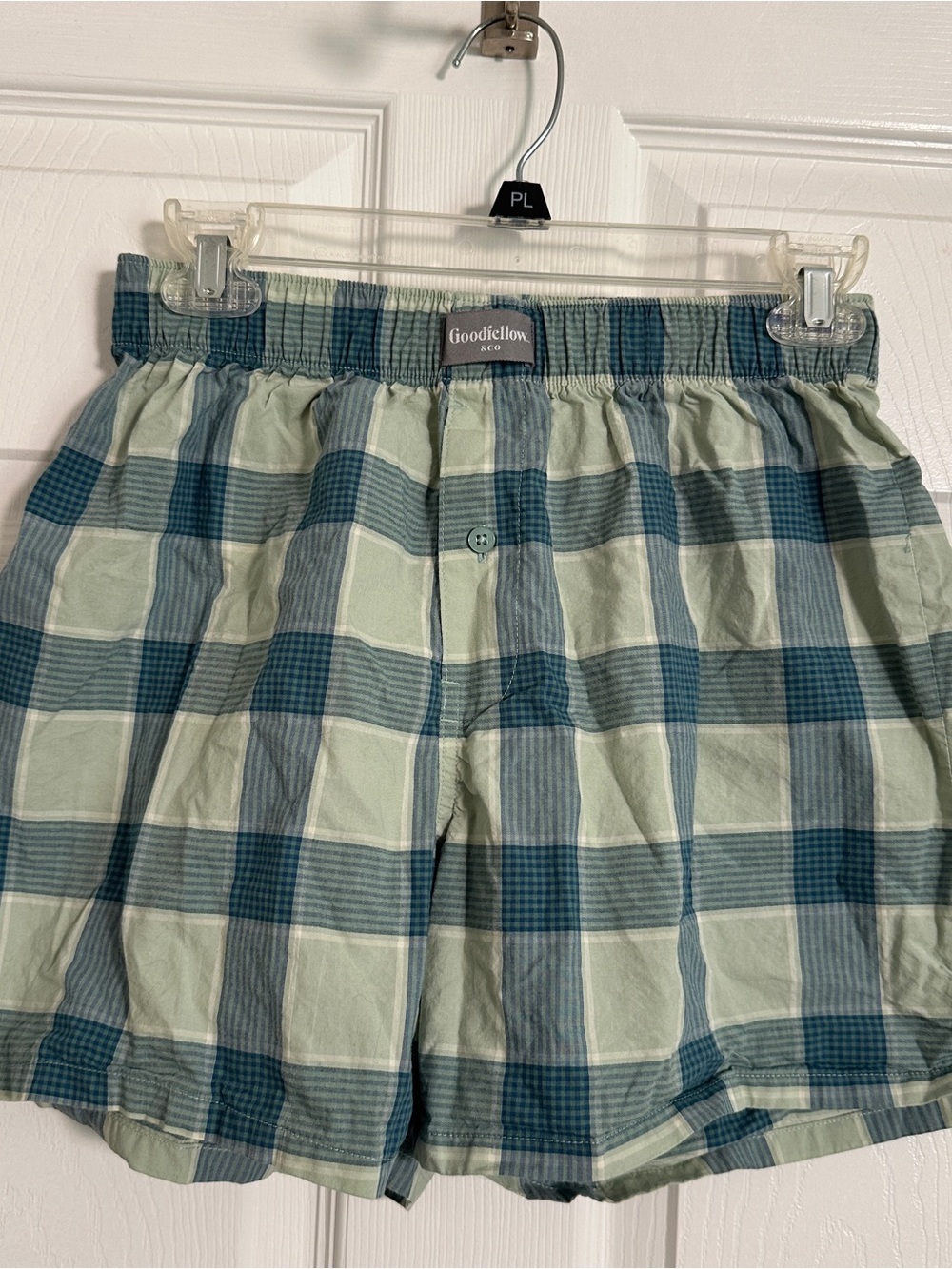 Goodfellow & Co Blue and Light Green Plaid Cotton Pajama Shorts